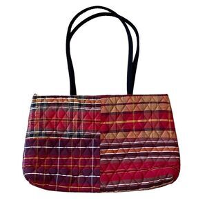 Vera Bradley Retired Silk Collection Red Plaid Quilted Shoulder Bag